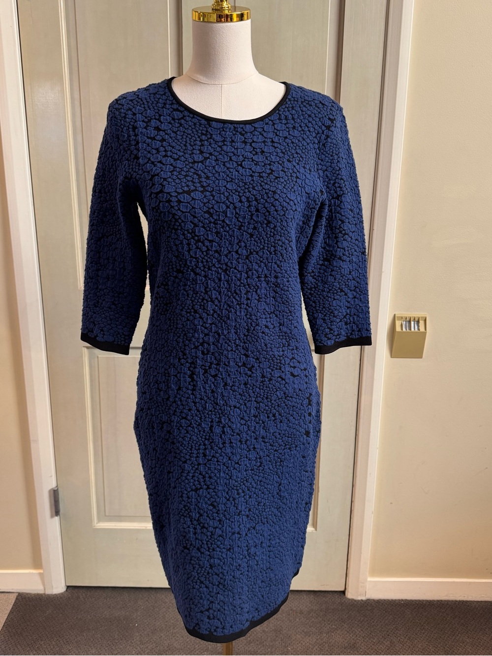 Pink Tartan Blue Textured Midi Sheath Dress
